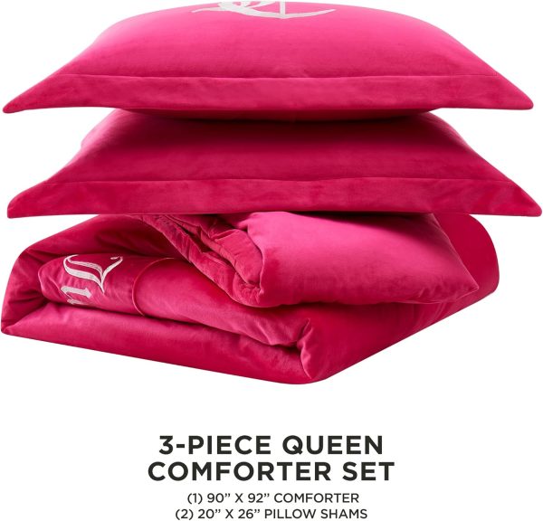 Juicy Couture - Comforter Set - Gothic Design Bedding - Queen - 3 Piece Set Includes (1) 90" x 92" Comforter and (2) 20" x 26" Shams - Wrinkle Resistant - Premium Bedroom Decor - Hot Pink juicy crab