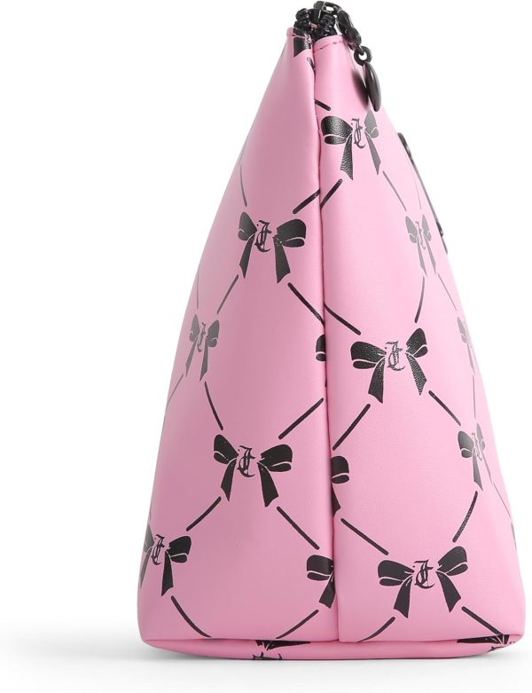Juicy Couture Pink Makeup Bag Cosmetics Organizer Travel Essentials Top Zip Pouch Black Bow pinkoi