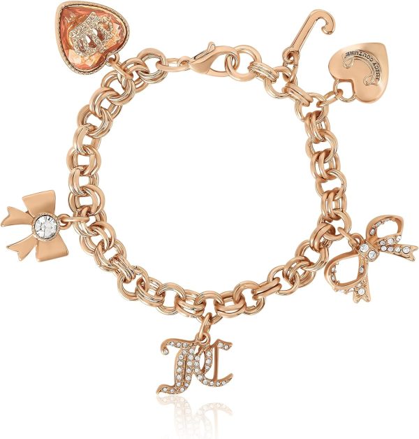 Juicy Couture Bracelet 7-7.5", Goldtone Charm Bracelets for Women with 6 Different Charms Featuring Clear Stones juicy crab