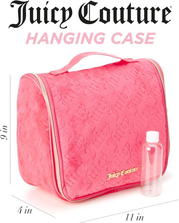 Juicy Couture Pink Makeup Bag Cosmetics Organizer Travel Essentials Hanging Hook Velour Logo makeup organizer