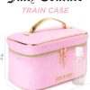 Juicy Couture Blue Makeup Bag Cosmetics Organizer Travel Essentials Train Case Velour Heart Logo makeup by mario