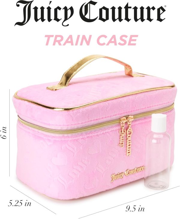 Juicy Couture Blue Makeup Bag Cosmetics Organizer Travel Essentials Train Case Velour Heart Logo makeup by mario