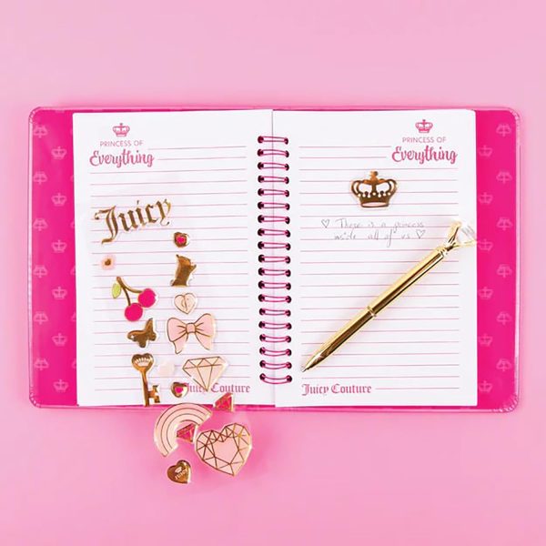 Make It Real Juicy Couture Boxed Journal Pen Set - Princess of Everything, Pink & Gold Glitter, w/Pen & Stickers, Diary for Girls Kids Tweens Teens-4
