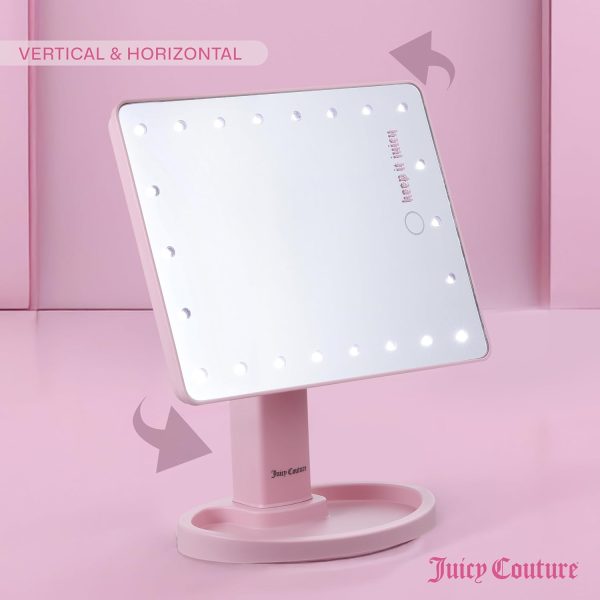 Juicy Couture - LED Light-Up Vanity Mirror for Makeup, Adjustable Brightness, Touch Control, Sleek Modern Design, Portable Beauty Mirror for Dressing Table & Travel - in r