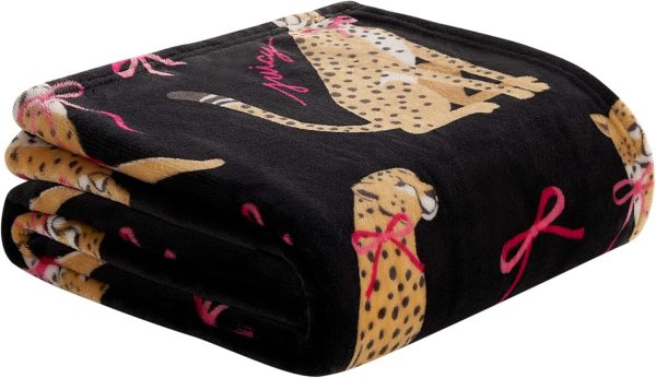 Juicy Couture Cheetah in Bows 50" x 70" Plush Throw Blanket, Black - Decorative Blankets for Sofas, Throws for Chairs, and Beds-4