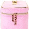 Juicy Couture Pink Makeup Bag Cosmetics Organizer Travel Essentials Train Case Velour Heart Logo makeup