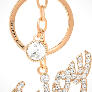 Juicy Couture Cute Key Chains for Women, Gold-Tone Logo Keychain with Clear Crystals, Juicy Gifts