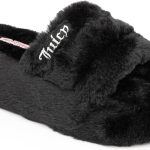 Juicy Couture Women's Faux Fur Platform Slippers – Fluffy Cozy Indoor Outdoor Slip-On House Shoes faux