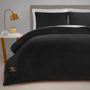 Juicy Couture Black Velour Full/Queen Comforter Set - 3 Piece Luxury Bedding Ensemble