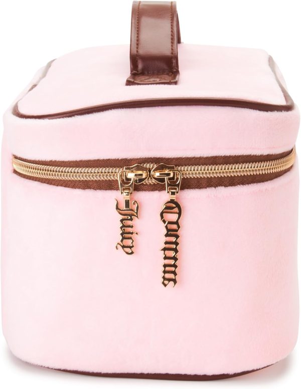 Juicy Couture Pink Makeup Bag Cosmetics Organizer Travel Essentials Train Case Gold Terroir Dog Rhinestone Crown Velour juicy juice