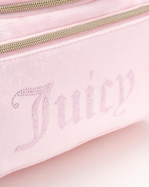 Juicy Couture Pink Makeup Bag Cosmetics Organizer Travel Essentials Hanging Duffel Velour Rhinestones-2