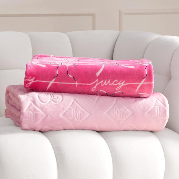 Juicy Couture Plush Throw Blanket Set - 2 Piece Set: 50" x 70" & 60"x 90", Royal Embossed/Bow-4