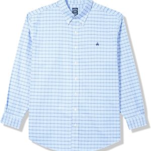 Brooks Brothers Mens Big & Tall Non-Iron Stretch Oxford Sport Shirt Long Sleeve Check ample
