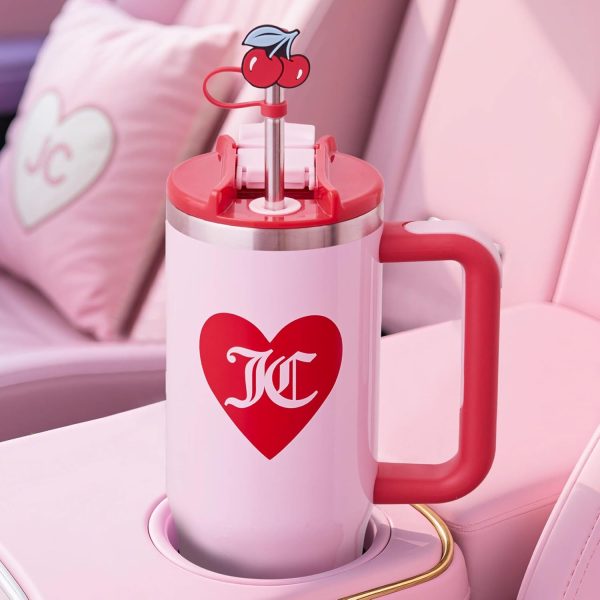 Juicy Couture Jetsetter 30oz Tumbler with Handle and Straw Topper, Light Pink-3