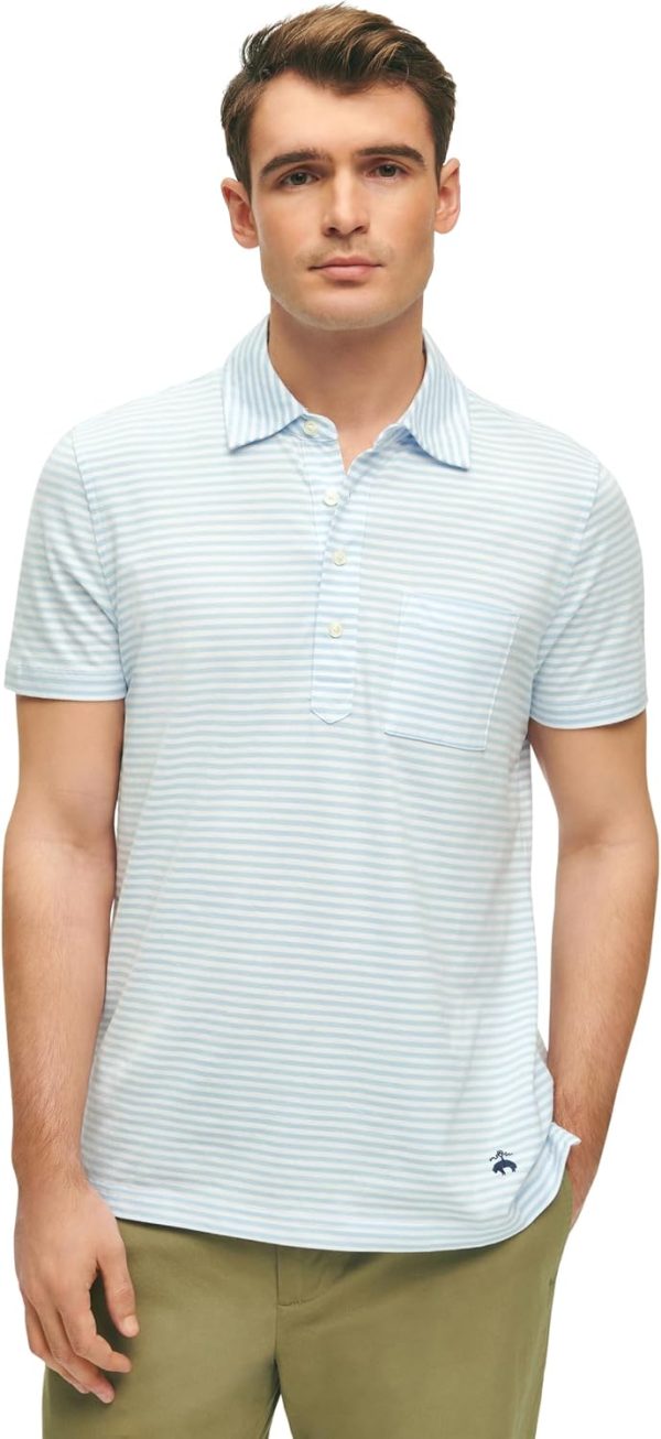 Brooks Brothers Mens Cotton Jersey Feeder Stripe Short Sleeve Polo jersey shore premium outlets