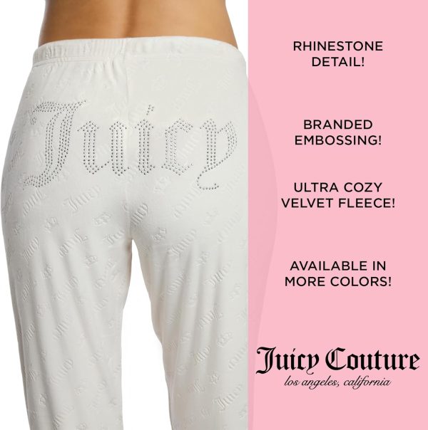 Juicy Couture Women's 2 Piece Velvet Fleece Long Sleeve Pullover Top and Pants Lounge Sleepwear Set couture font