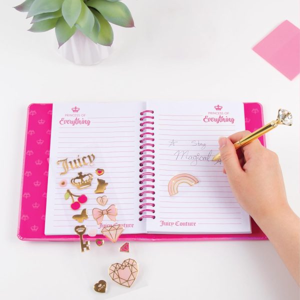 Make It Real Juicy Couture Boxed Journal Pen Set - Princess of Everything, Pink & Gold Glitter, w/Pen & Stickers, Diary for Girls Kids Tweens Teens-3
