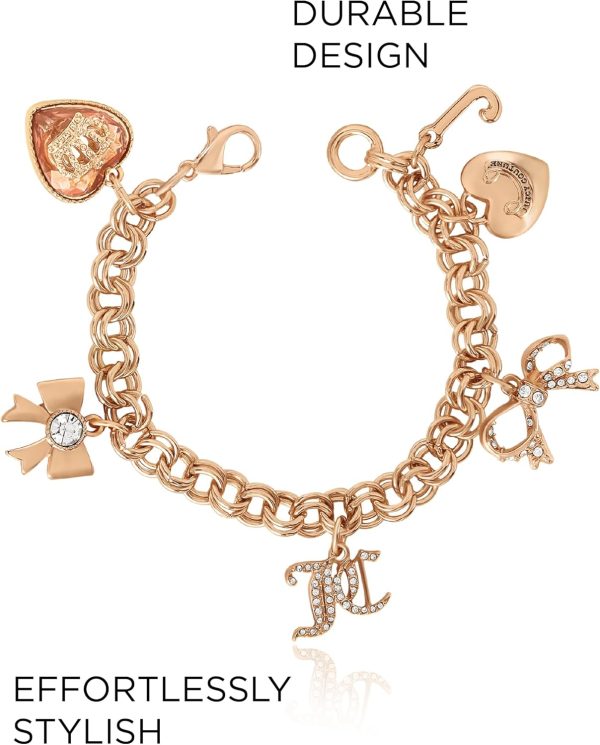 Juicy Couture Bracelet 7-7.5", Goldtone Charm Bracelets for Women with 6 Different Charms Featuring Clear Stones-4