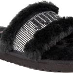 Juicy Couture Women's Luxe Faux Fur Slide Slippers with Embellished Strap, Cozy Indoor/Outdoor Fuzzy Slip-On Sandals-0