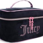 Juicy Couture Black Pink Makeup Bag Cosmetics Organizer Travel Essentials Train Case Velour Rhinestones makeup brush