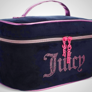 Juicy Couture Black Pink Makeup Bag with Velour and Rhinestones