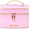 Juicy Couture Pink Makeup Bag Cosmetics Organizer Travel Essentials Train Case Velour Heart Logo juicy juice