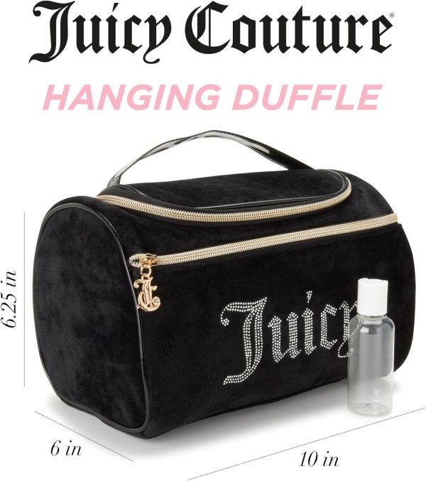 Juicy Couture Black Makeup Bag Cosmetics Organizer Travel Essentials Hanging Duffel Velour Rhinestones-1
