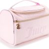 Juicy Couture Pink Makeup Bag Cosmetics Organizer Travel Essentials Hanging Duffel Velour Rhinestones-0