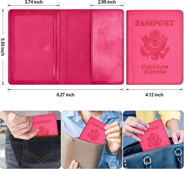 Passport and Vaccine Card Holder Combo, with Slot, Wallet, Cover, Case, for Women Men(AD-Rose Red) cardamom