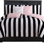 Juicy Couture Cabana Stripe Reversible Bedding Set - Queen Size - Black and White Stripe Print – 6 Piece Set – Includes 1 90" x 90" Comforter, 3 Decorative Pillows, 2 Shams-0