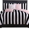 Juicy Couture Cabana Stripe Reversible Bedding Set - Queen Size - Black and White Stripe Print – 6 Piece Set – Includes 1 90" x 90" Comforter, 3 Decorative Pillows, 2 Shams cabana beach