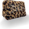 Juicy Couture Brown Makeup Bag Cosmetics Organizer Travel Essentials Zip Top Wedge Leopard Print Faux Fur Rhinestone juicy juice