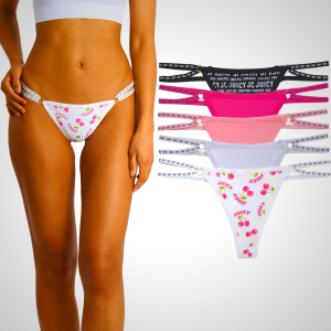Juicy Couture Women's Strappy Stretch Logo Thong Underwear Set, 5-Pack