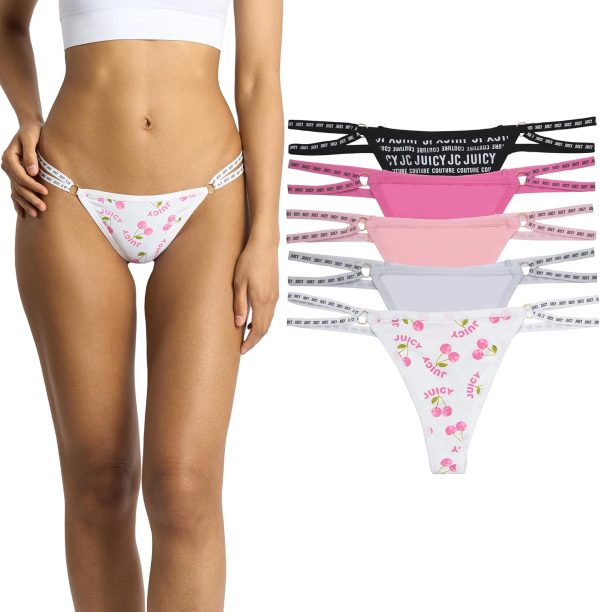 Juicy Couture Women's Strappy Stretch Logo Thong Underwear Set, 5-Pack strappy shoes