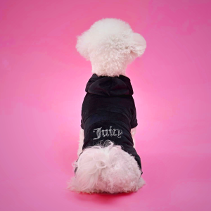 Juicy Couture Hooded Pet Juicy Bling Velour Tracksuit Chest 16 inches for Small Dogs and Cats - Black - XS/S