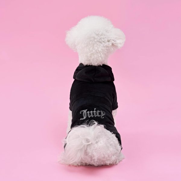 Juicy Couture Hooded Pet Juicy Bling Velour Tracksuit Chest 16 inches for Small Dogs and Cats - Black - XS/S juicy made