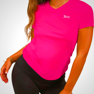 Juicy Couture Women's Short Sleeve V-Neck Athletic T-Shirts – Workout, Fitness, Yoga, Pilates, Gym Activewear (Plus)