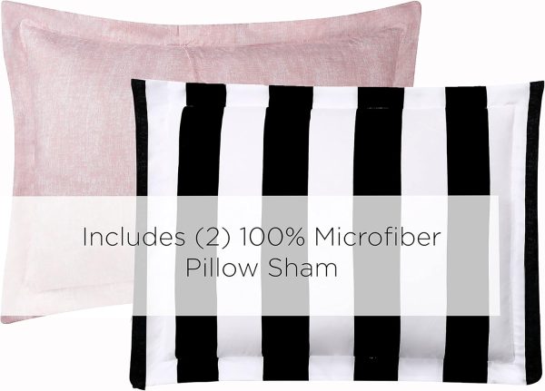Juicy Couture Cabana Stripe Reversible Bedding Set - Queen Size - Black and White Stripe Print – 6 Piece Set – Includes 1 90" x 90" Comforter, 3 Decorative Pillows, 2 Shams reversible hoodie