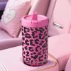 Juicy Couture Flip & Sip Insulated Tumbler with Handle and Straw, 30 oz, Hot Pink Leopard-2