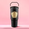 Juicy Couture 30oz Flip Flow Stainless Steel Tumbler With Flip Straw and Carry Handle, Black 3D Gold Logo-0
