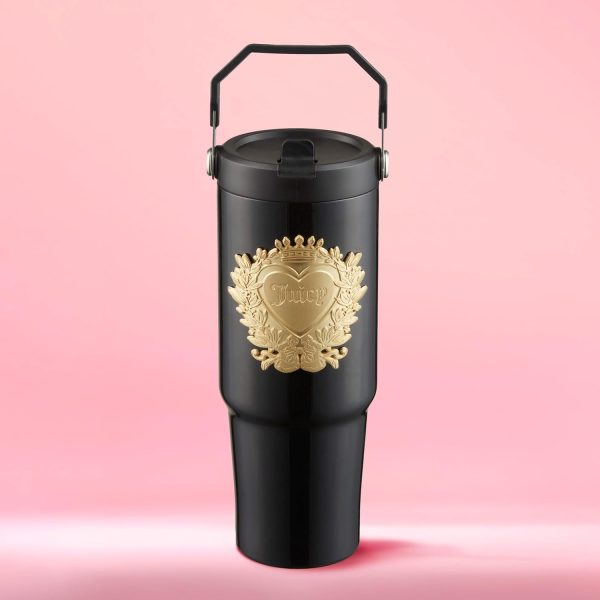Juicy Couture 30oz Flip Flow Stainless Steel Tumbler With Flip Straw and Carry Handle, Hot Pink 3D Gold Logo flipkart
