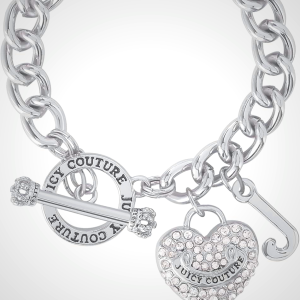 Juicy Couture Bracelet 7-7.5", Goldtone Heart Charm and Toggle Bracelets for Women, Juicy Jewelry