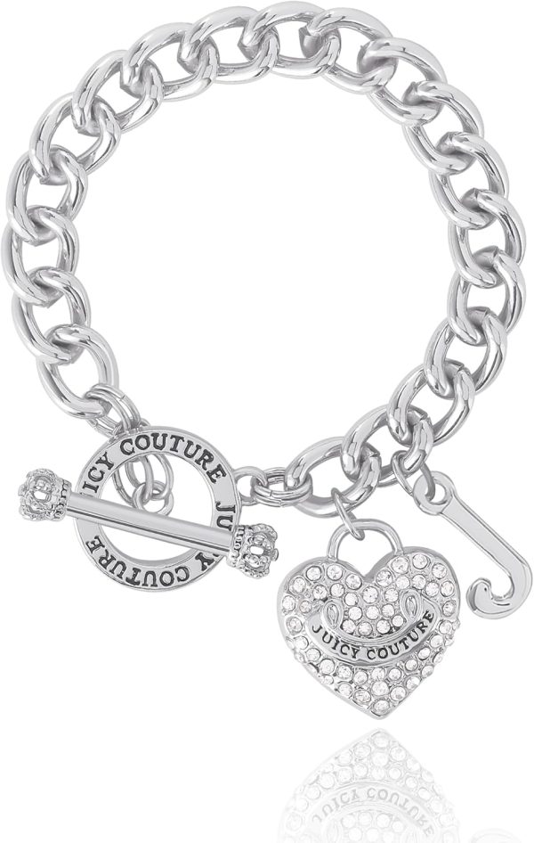 Juicy Couture Bracelet 7-7.5", Goldtone Heart Charm and Toggle Bracelets for Women, Juicy Jewelry couture pop ups