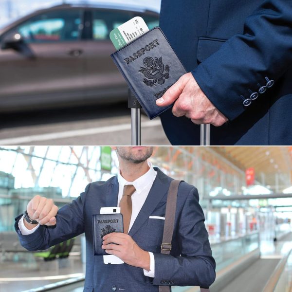 Passport and Vaccine Card Holder Combo, Passport Holder with Vaccine Card Slot, Passport Wallet, Passport Cover, Passport Case, Passport Holder for Women and Men(AB-Dark blue) passport