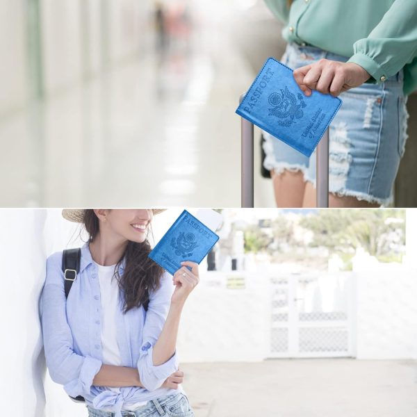 Eoehro Unisex-Adult Passport and Vaccine Card Holder Combo, Sky Blue, Faux Leather, RFID Protected eero thread