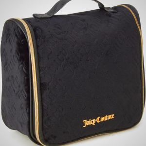 Juicy Couture Pink Makeup Bag Cosmetics Organizer Travel Essentials Hanging Hook Velour Logo