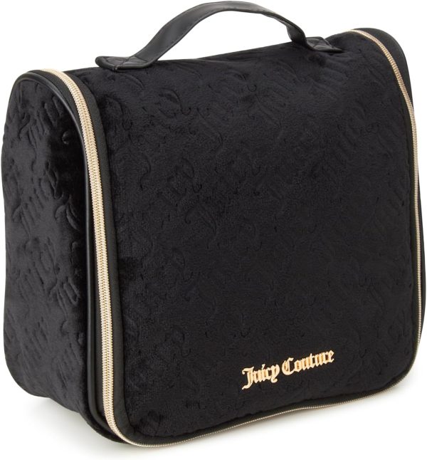 Juicy Couture Pink Makeup Bag Cosmetics Organizer Travel Essentials Hanging Hook Velour Logo pink