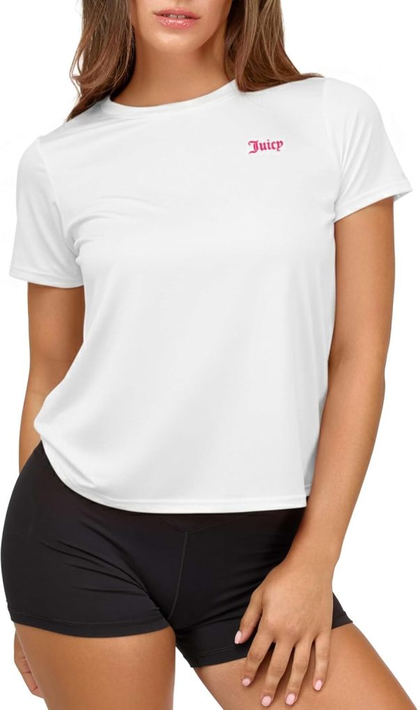 Juicy Couture Women's Short Sleeve Athletic T-Shirts – Workout Tops for Fitness, Yoga, Pilates, Gym & Activewear (Plus) skims