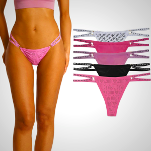 Juicy Couture Women's Strappy Stretch Logo Thong Underwear Set, 5-Pack