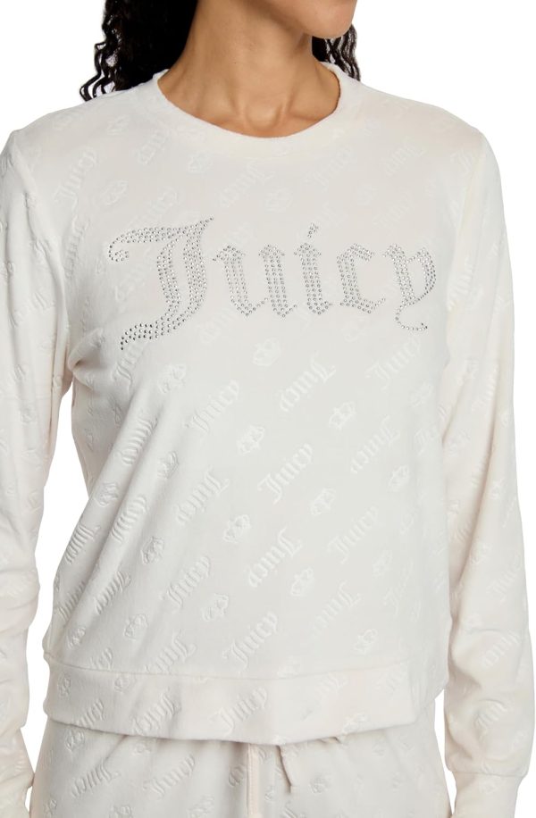 Juicy Couture Women's 2 Piece Velvet Fleece Long Sleeve Pullover Top and Pants Lounge Sleepwear Set sora